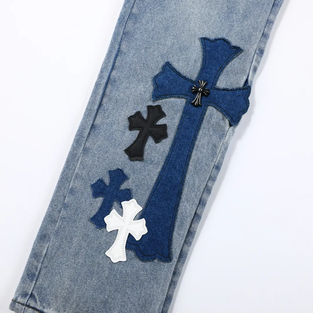 P300 💰 (Top version) [New] Chrome hearts Chrome hearts The vintage texture is reproduced vividly. Special Italian cowhide is carefully printed and then cut accurately, paired with custom-made sheepskin, and is delicately pasted with three layers of thick lines. The unique overall splicing is combined with heavy water washing and dyeing techniques, and the details show a unique sense of design.  Its three-dimensional cutting version is loose and comfortable, not flattering on your body shape, and has a first-class effect of making you taller and slimmer. The factory has exquisite craftsmanship and the original factory has strict quality control.  Color: blue Size: 28-30-32-34-36 (corresponds to S-M-L-XL-XXL)